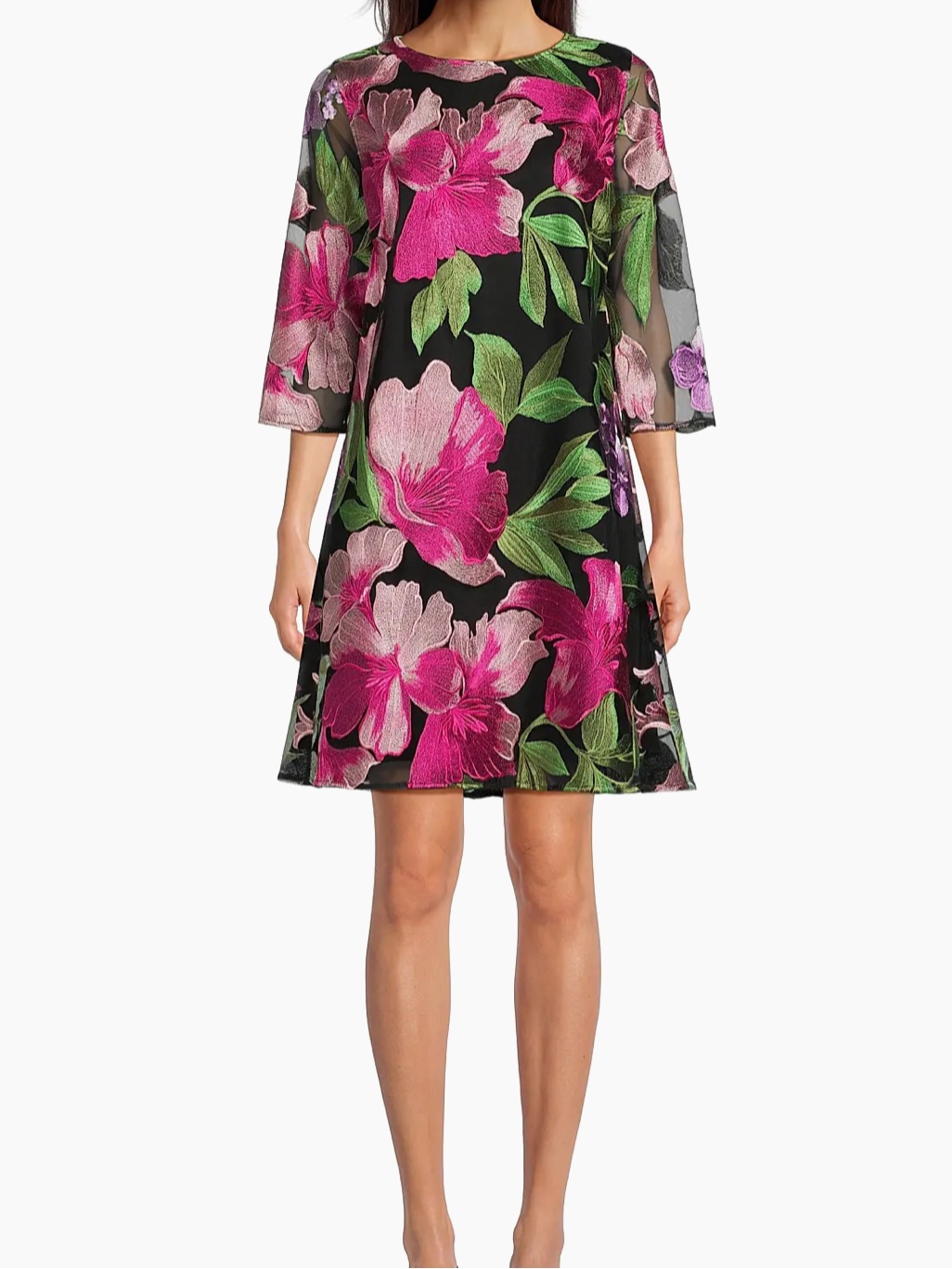 Caroline Rose Womens Size S Abundant Blooms Easy Floral Embroidered Minidress